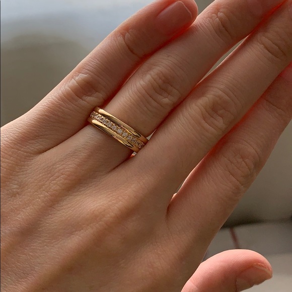 Yellow Gold Plated Ring Women White Sapphire - Picture 5 of 7